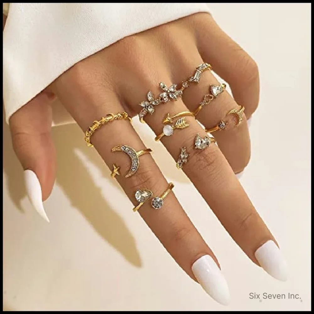 Stackable Moon Star Knuckle Rings Set Boho Dainty Lightweight Vintage Midi
